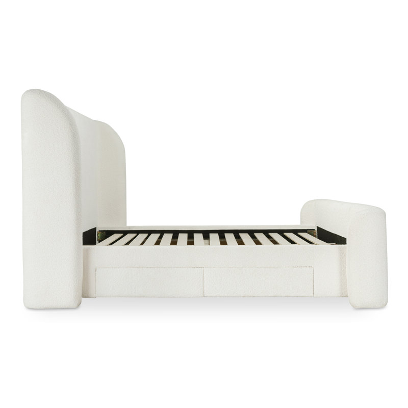 SOPHIA Upholstered Wingback Storage Bed, Queen, Cream Boucle