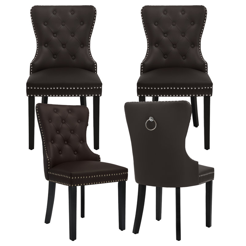PU Leather Dining Chairs with Pull Ring, Brown
