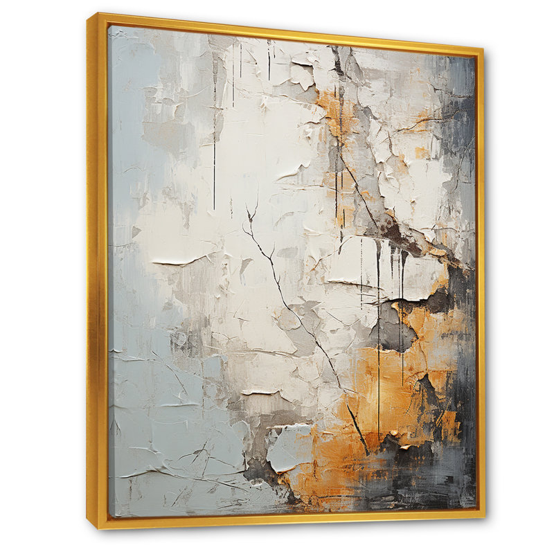 " Gray And Yellow Subtle Tranquility ", Gold Floater Framed, 44" H x 34" W x 1.5" D