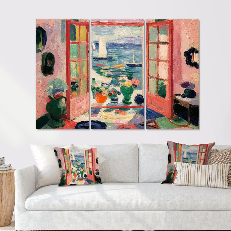 Italian Italian Window Scenery - Ensemble de décoration murale fenêtres côtières, H 40 po x l 60 po, Frameless Metal Print