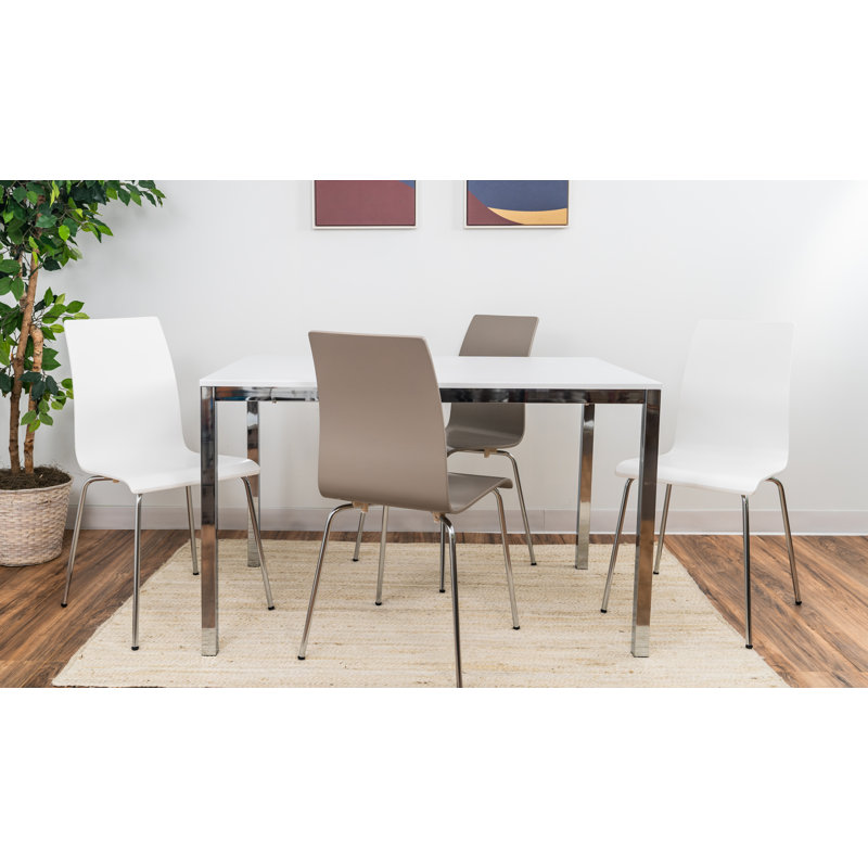 4 - Person Four Leg Dining Set, Gray/White/Chrome, Chrome