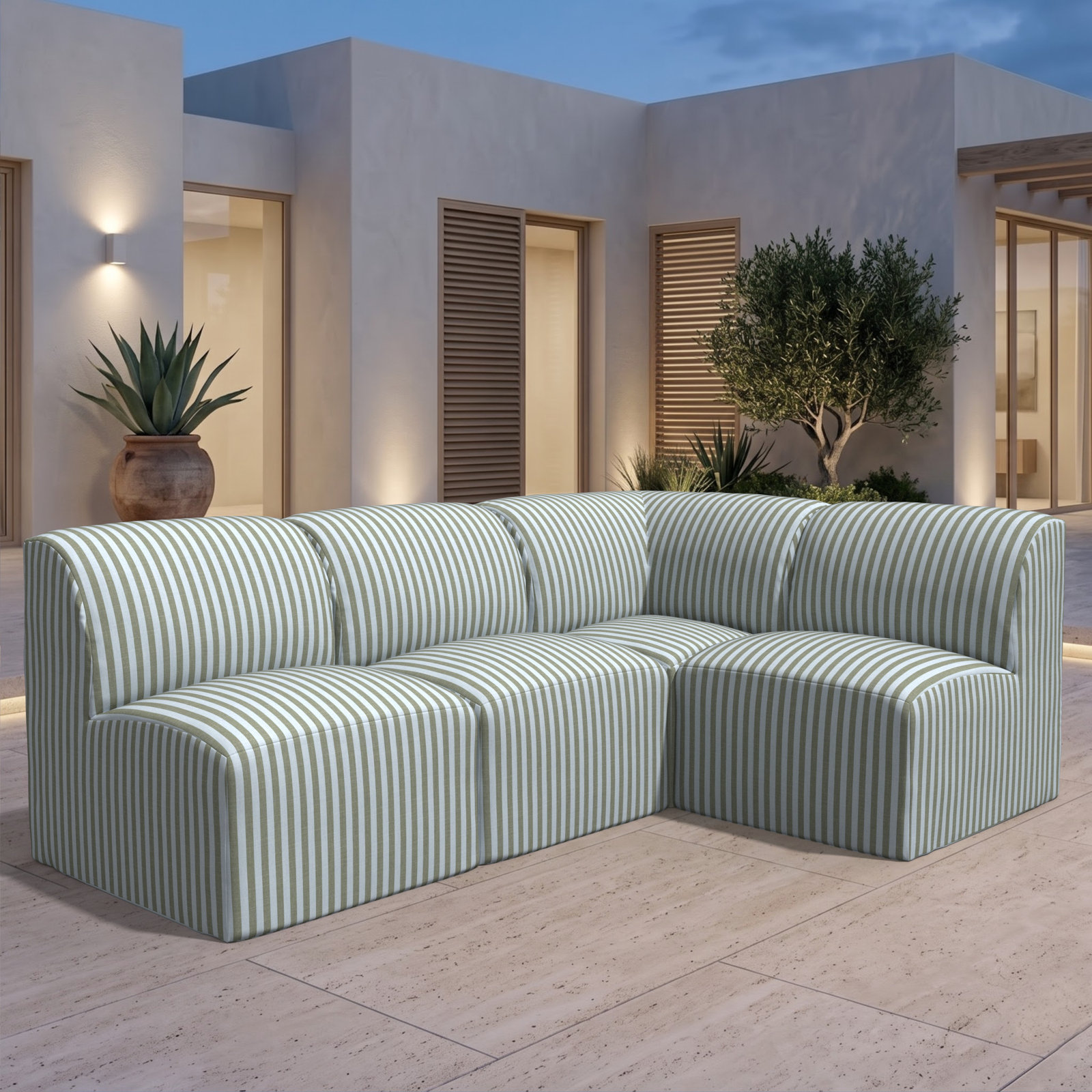 Praia 90" Sunbrella® Patio Sectional, Sail Away Aloe Striped Sunbrella®