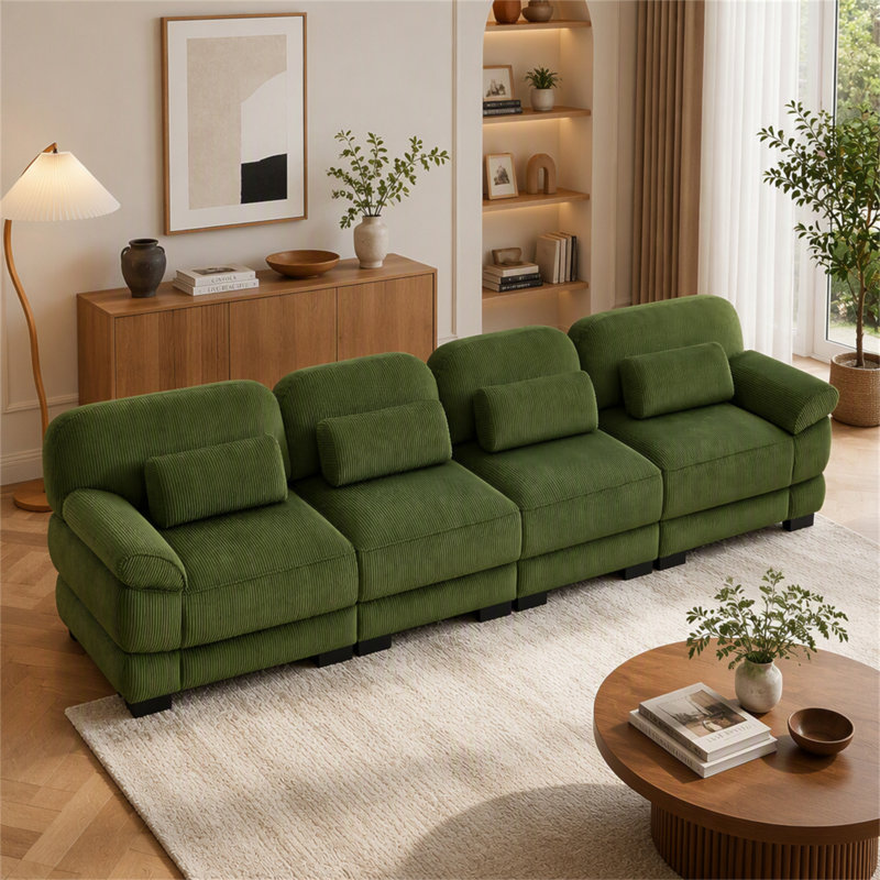 Canapé 4 places Cloud Couch, Velours côtelé vert, L 132,3 po