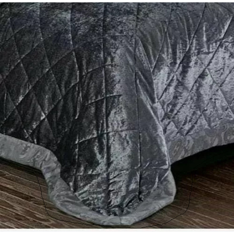 Velvet Bedspread with Pillow Shams Included, Super King Bedspread+ 2 Standard Shams, Grey