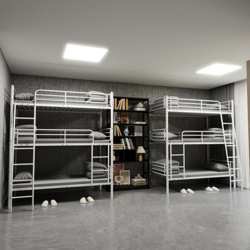 Bedroom Dormitory Metal Triple Bunk Bed Can Be Disassembled Into Three Beds, White