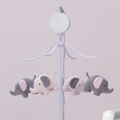 Eloise Pink/Gray Elephant Musical Baby Crib Mobile