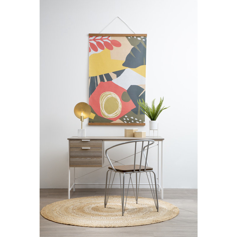 Reinolf Writing Desk, White, Left Hand Facing, Light Brown