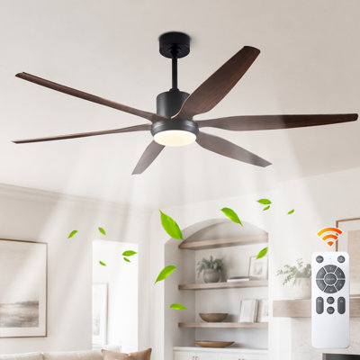 66" 6-Blade Modern Ceiling Fan with Dimmable LED Light, 3CCT, Two Downrods, and Remote Control