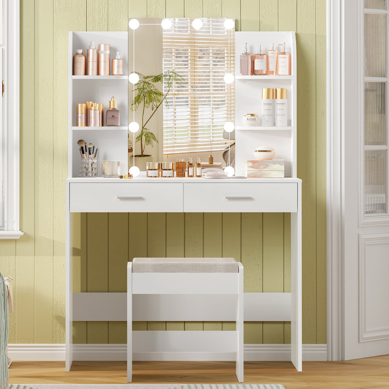 Ensemble coiffeuse avec 2 tiroirs Victorene, Blanc