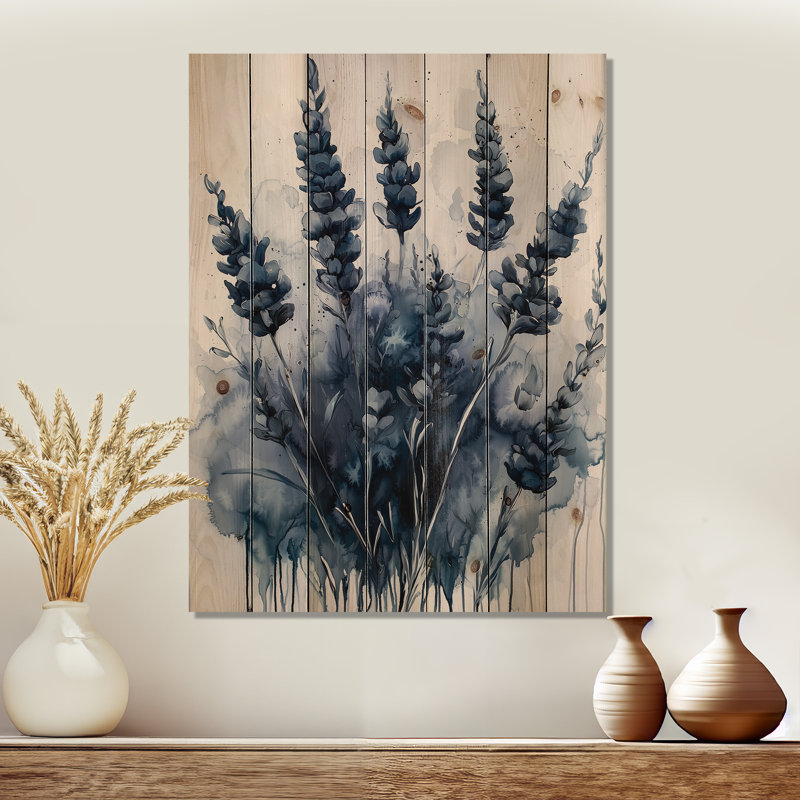Fauvism Blue Lavender Silence - Lavender Wood Wall Decor - On Natural Pine Wood, 44" H x 34" W x 0.78" D