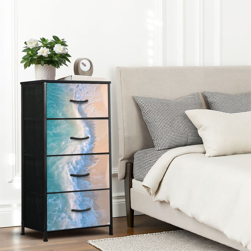 4 Drawer Dresser for Bedroom, Narrow Chest of Drawers, Wooden Top and Study Iron Frame 18"x37.5"-(WxH)
