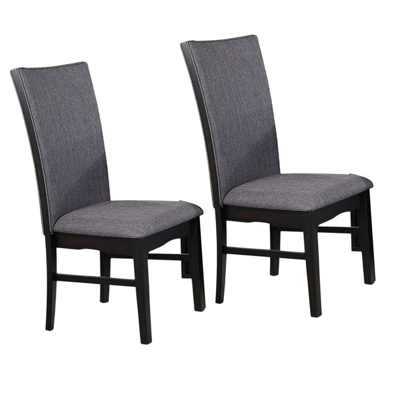 Ensemble de 2 chaises de salle à manger Easin, dossier en polyester gris, bois d'hévéa noir