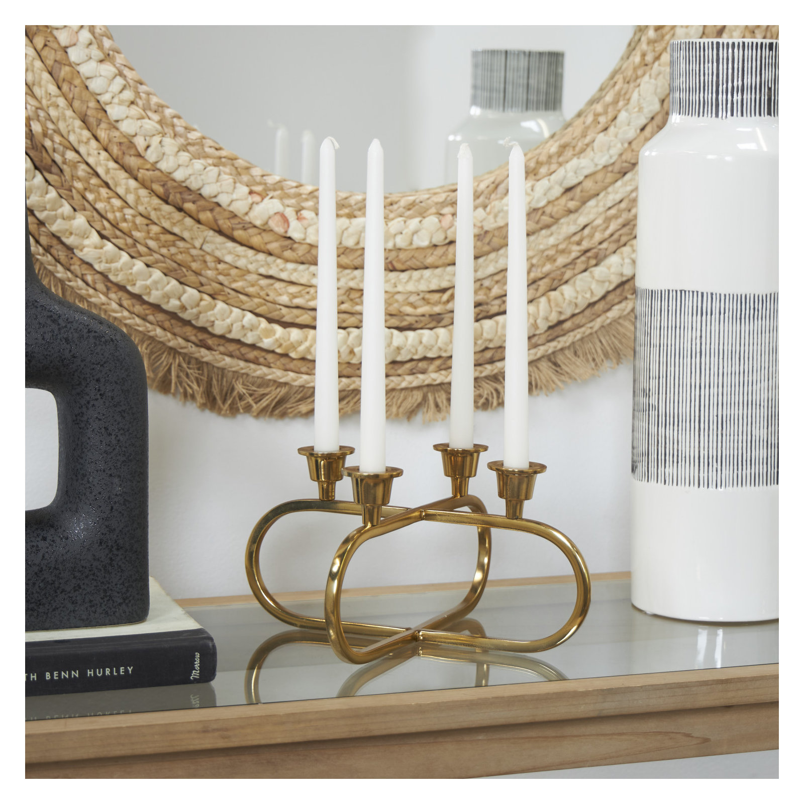 5.6" Aluminum Tabletop Candelabra, Gold