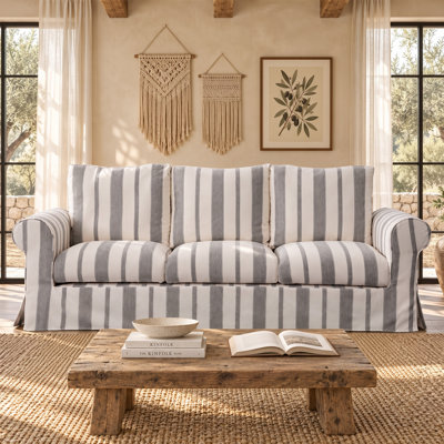 89'' Wide 3-Seat Striped Chenille Sofa with Rolled Arms and Removable Cushion Covers