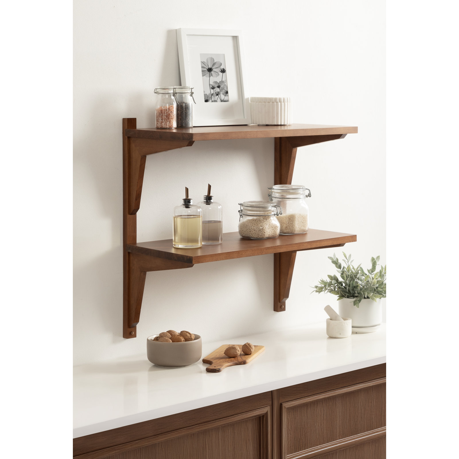 Carmouche Tiered Solid Wood Wall Shelf, Brown