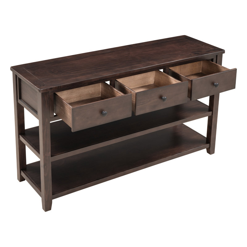Cabras Console Table with Two Open Shelves, storage credenza, sideboards and buffets, Espresso Wood, 30.2" H x 50" W x 16" D