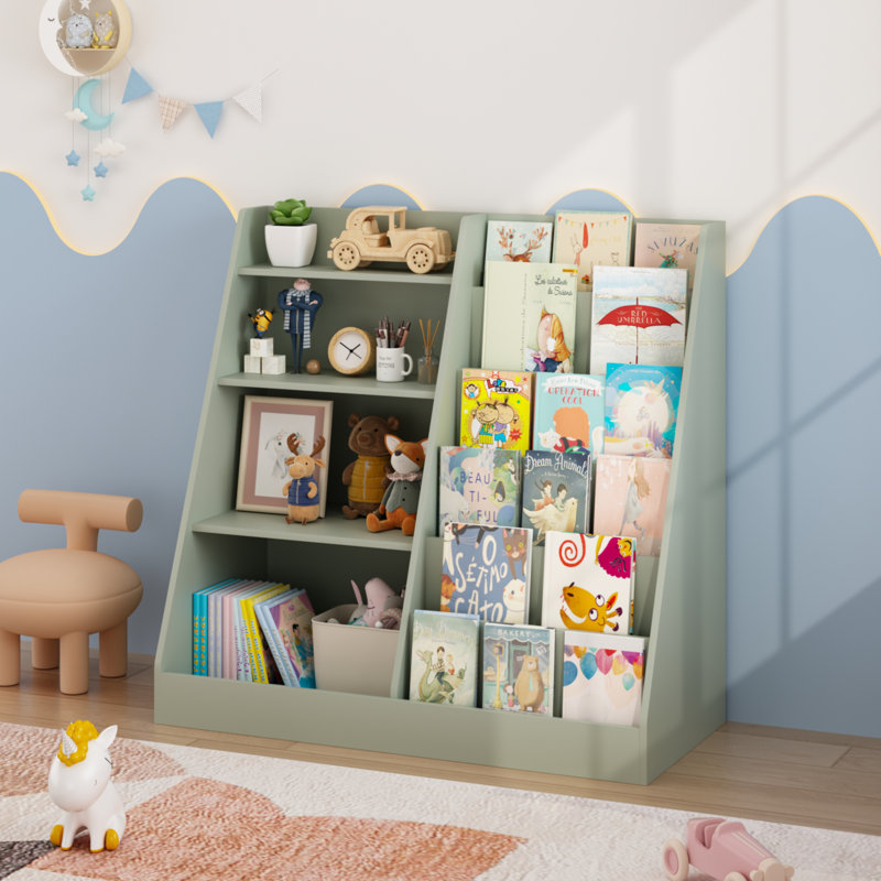 Étagère à livres multifonctionnelle pour enfants en bois à 4 niveaux, Sauge