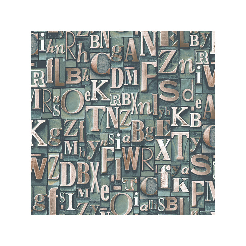 Nostalgie Block Letters Design Wallpaper Roll, Green/Gold