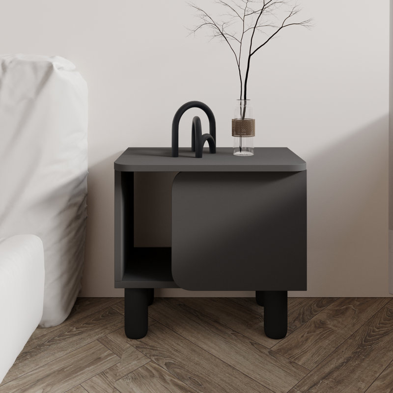 Tamita 50cm W Manufactured Wood Bedside Table, Anthracite