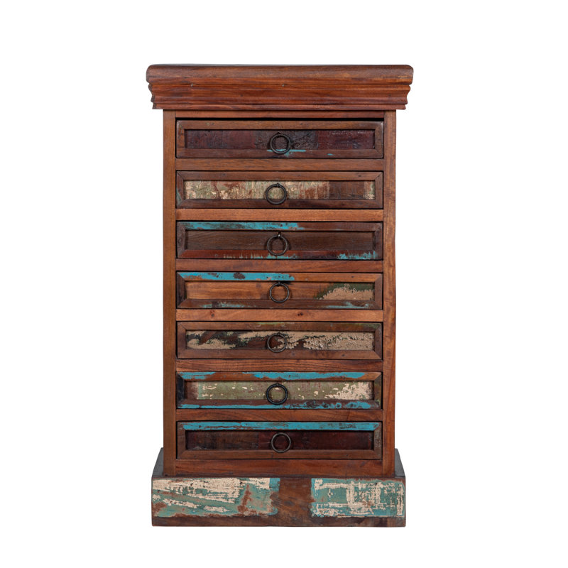 Armoire à bijoux rustique 7 tiroirs, Marron foncé