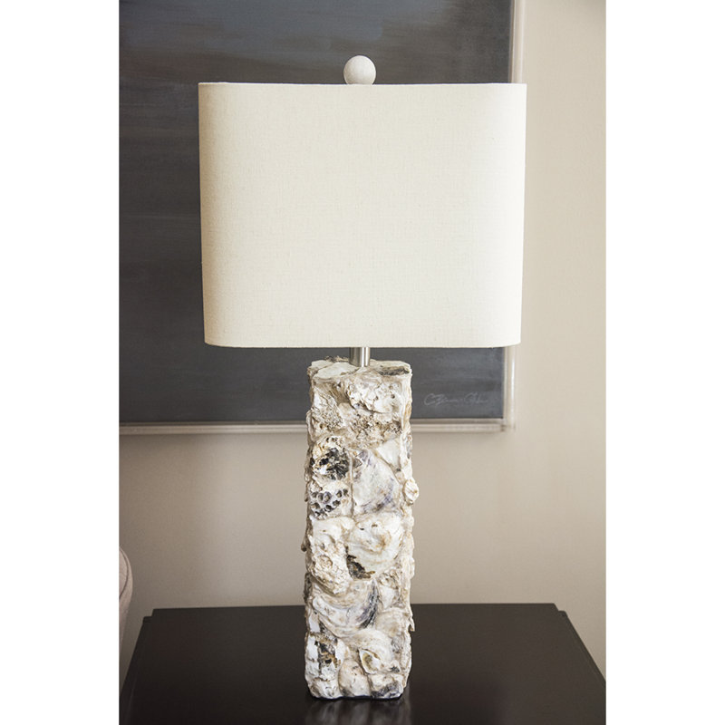 Lampe de table haute en coquille d'huître 29,5 po Perreau Paradise, crème