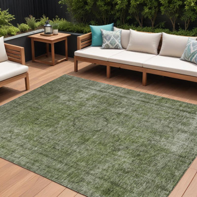 Tapis intérieur / extérieur vert et argent 9 'x 12' Medallion