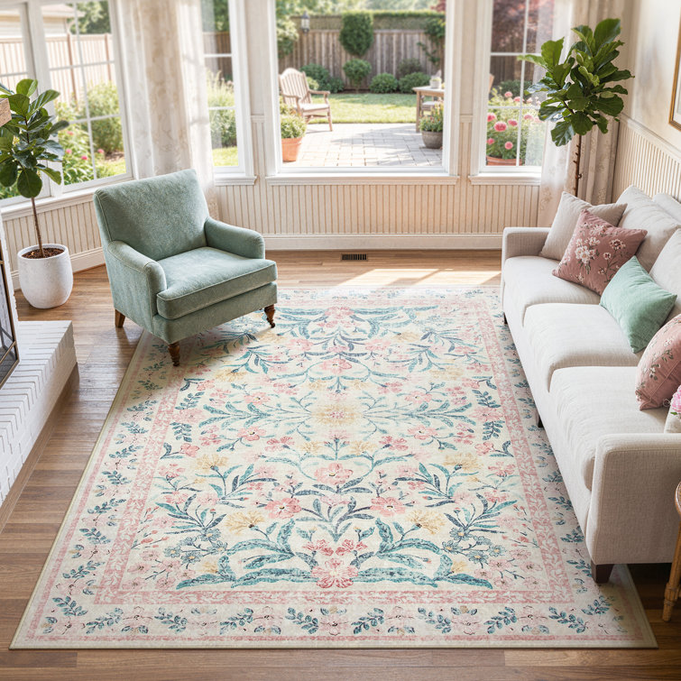 Kaldi Kaldi Oriental Botanical Floral Machine Washable Area Rug with Non-Slip Backing for Living Room, Dining Room, Bedroom