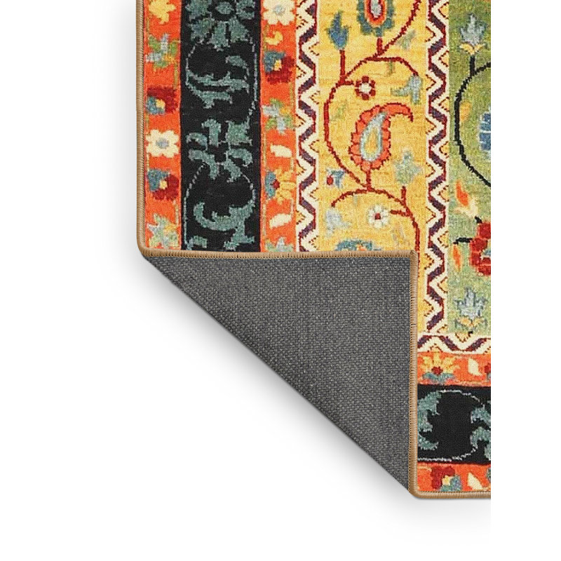 Tapis contemporain orange / vert / jaune, Rectangle 4 pi x 6 pi