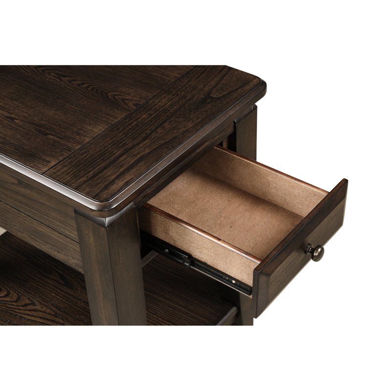 Table de fauteuil avec rangement stylisé - Bois massif + Glissières à un tiroir de 26,14 po de hauteur à finition latérale foncée