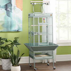 Lucile Steel Play Top Floor Bird Cage with Wheels, Stand, Perch, Tray