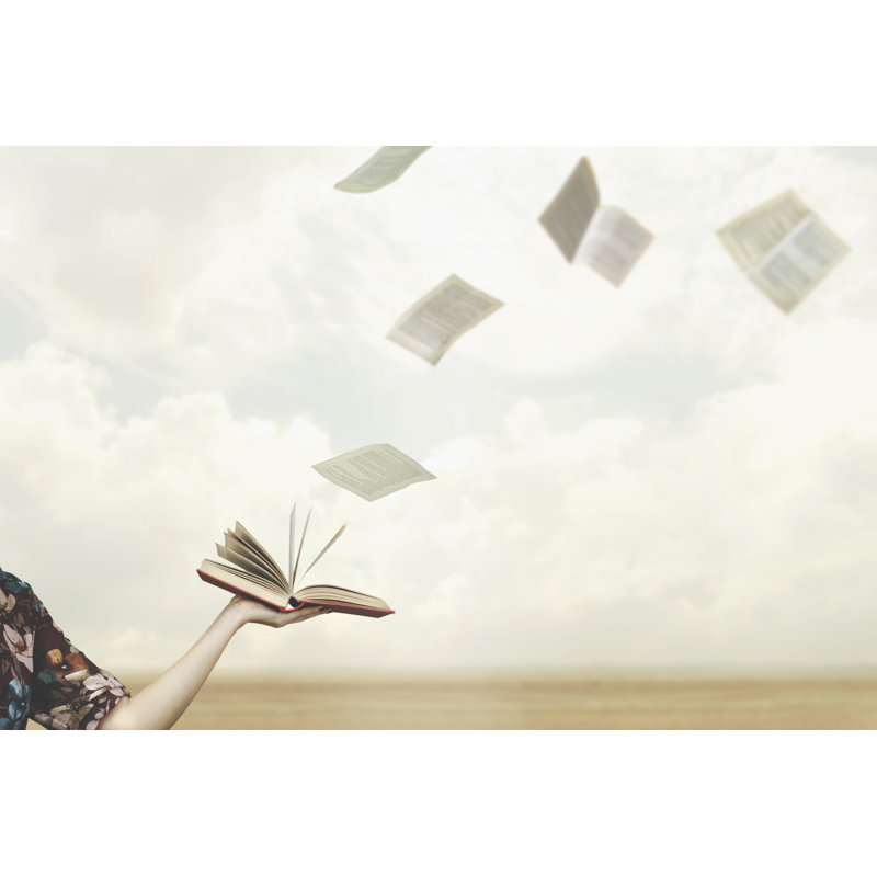 Pages Fly Free In The Sky From A Book Held Open By A Woman by Fcscafeine - Wrapped Canvas Print, 30cm H x 46cm W
