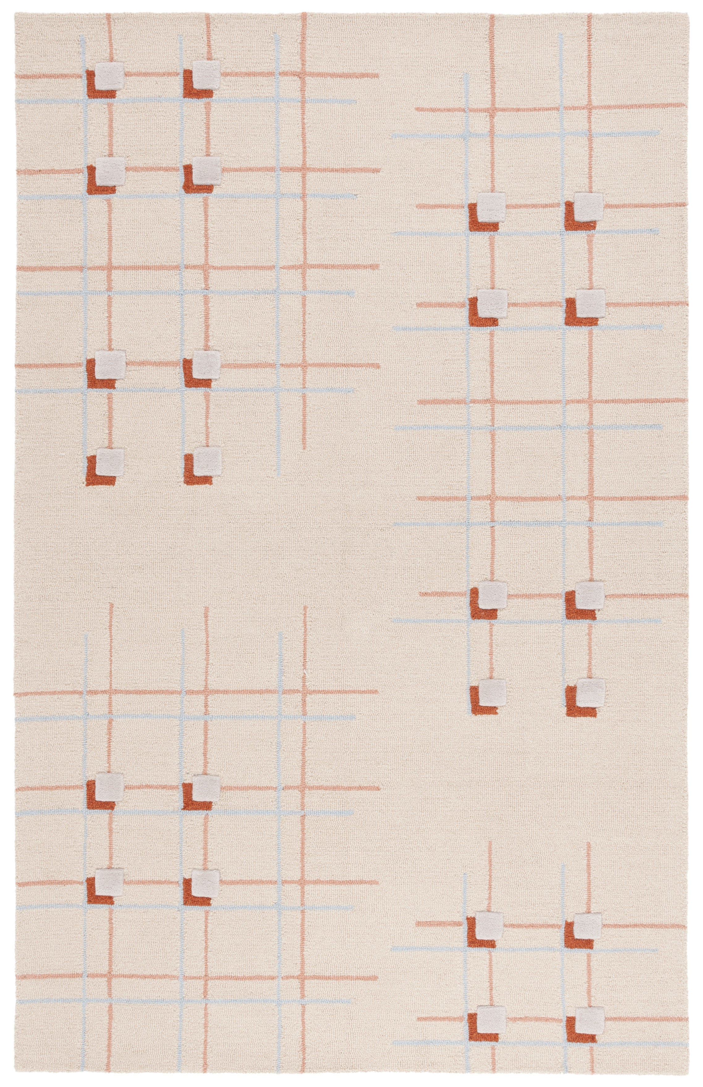 Juliam Hand-Tufted Wool Cotton Geometric Rug Beige Rust