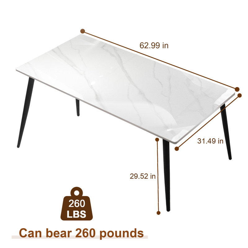 Joseff 63" Modern Dining Table Marble Kitchen Table for 6, Marble White, White