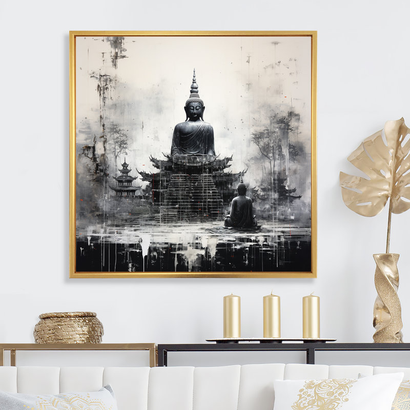 Statue du Saint Bouddhisme I sur toile, H 24 po x l 24 po x P 1 po, Cadre flottant doré