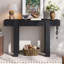 Console rustique minimaliste avec tiroir caché, prise de courant latérale, table d'entrée en bois pour les entrées, les salons et les bureaux à domicile (noir)-377170148