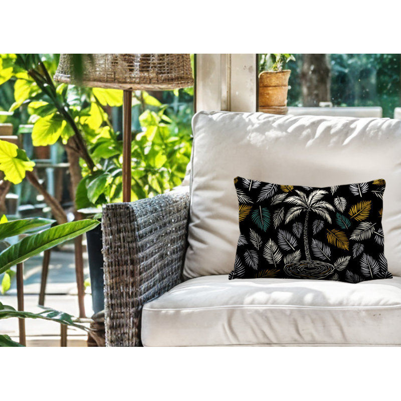 Oreiller rectangulaire réversible intérieur / extérieur Palmgroove Palm, Rectangle H 14 po x l 20 po, Noir