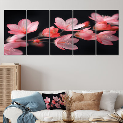 «Pink Black Garden Whimsy Cherry Blossoms», ensemble d'art mural sur toile Cherry Blossom