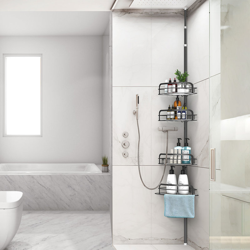 Height Adjustable Corner Shower Caddy For Bathroom Carbon Steel 