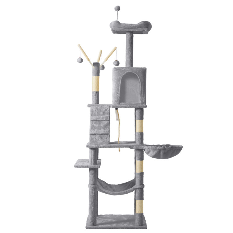 Multi-Level Cat Tree with Hammocks and Scratching Posts, Light Gray