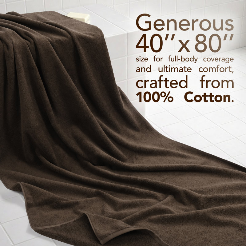 Darcelle 100% Cotton 40 x 80 Oversized Bath Towel Sheet, Chocolate Brown