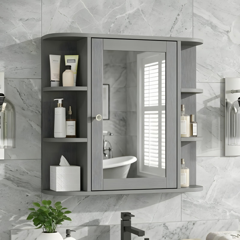 Pharmacie avec tablette et portes réglables en bois, Gris