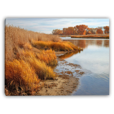 Golden Riverside Calm Wrapped Canvas Wall Art