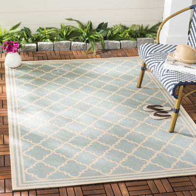 Hardrian Looped/Hooked Aqua/Cream Rug