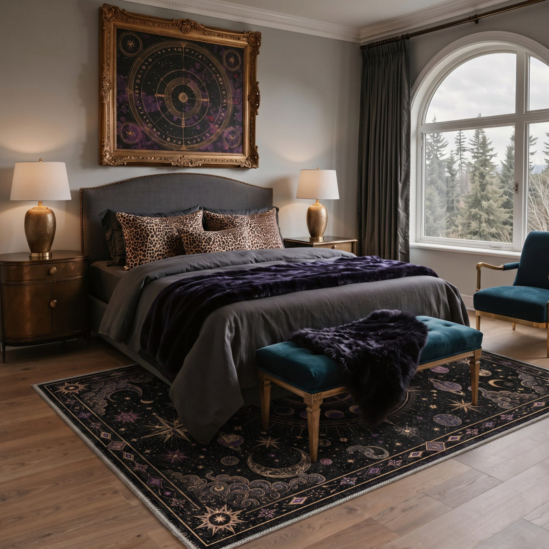 Tapis noir / mauve lavable à la machine avec envers antidérapant, Rectangle 6 pi x 9 pi