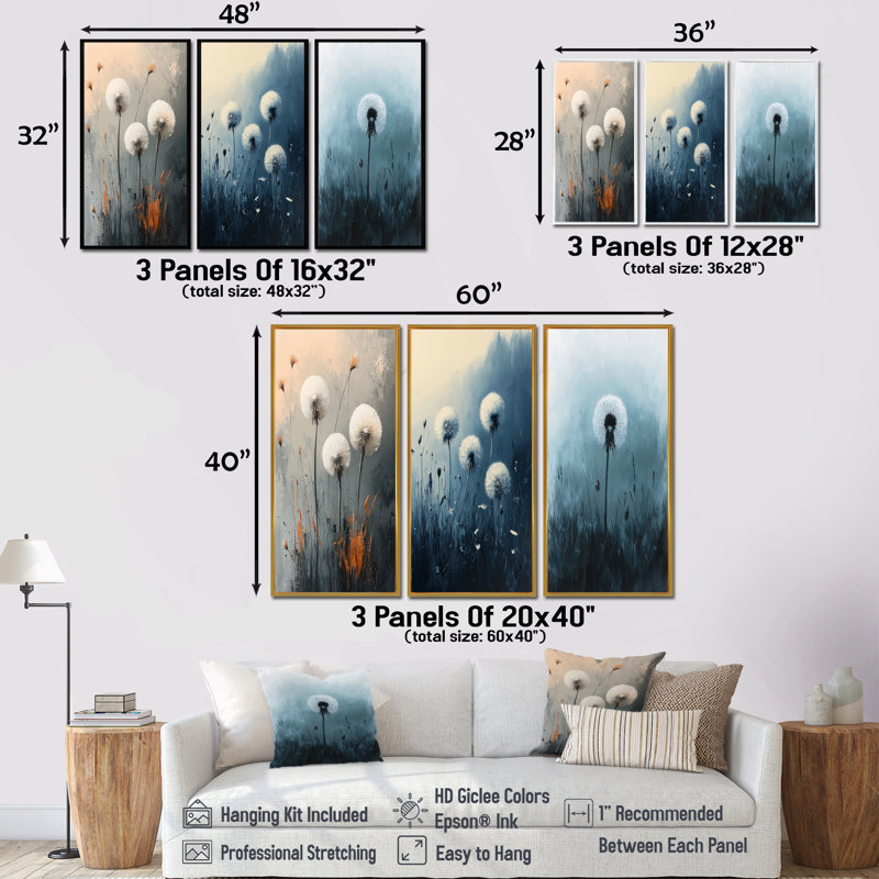 Quiet Seedling Dandelion In Minimalism I - Dandelion Wall Decor Collection, 32" H x 48" W, Floater Framed Print, Cream