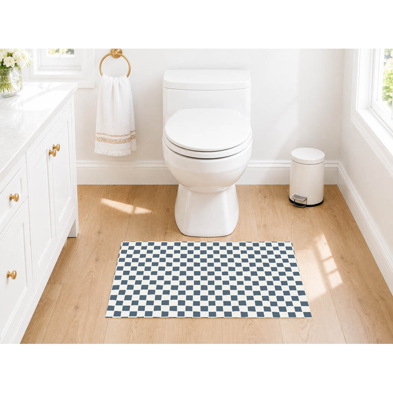 Checkered Absorbent Non-Skid Rectangular Toilet Mat