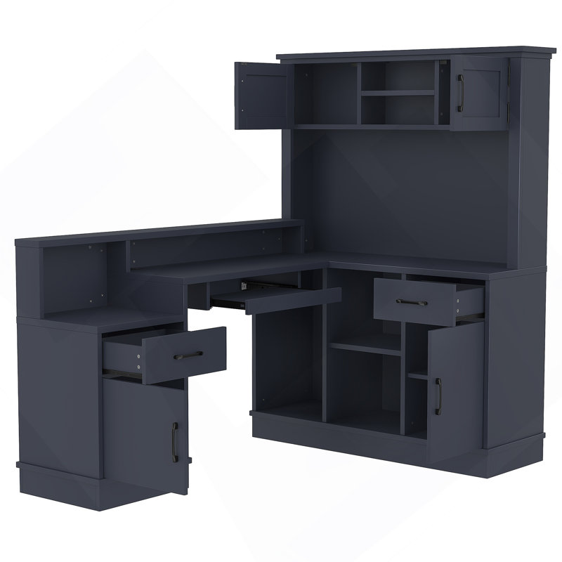 Bureau d'ordinateur en L avec prise de courant, tiroirs, bureau d'angle, bureau d'écriture pour bureau à domicile