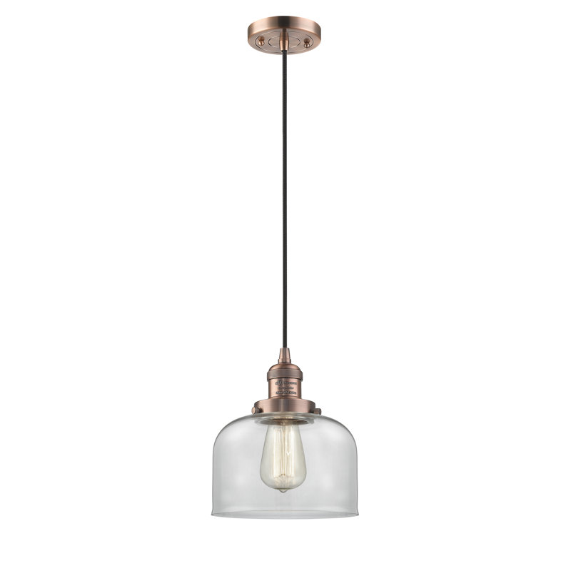 Luminaire suspendu en forme de dôme à 1 lumière Witherington, Cuivre antique, Transparent, H 8,88 po x l 7,75 po x P 7,75 po