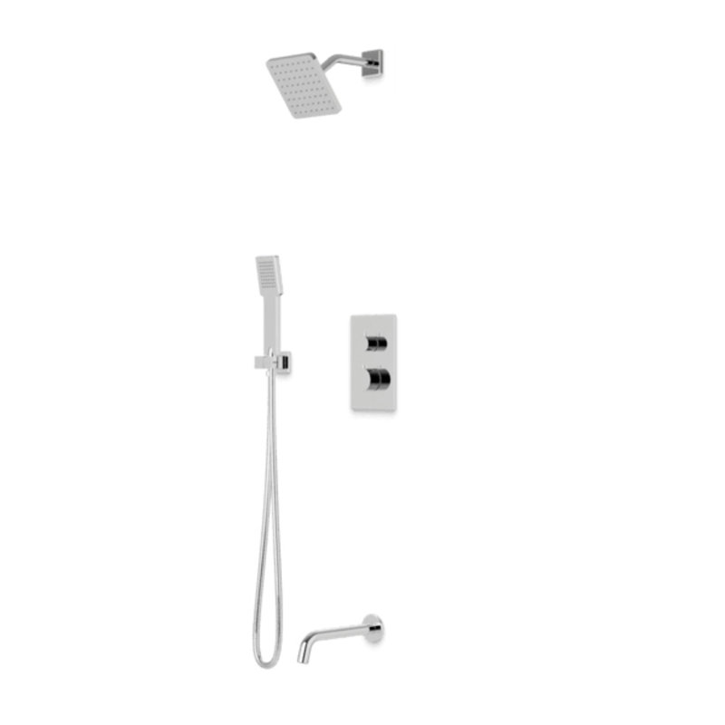 Trova Square Thermostatic Shower Trim Kit With Hand Held Shower And Tub Filler Brushed Nickel, Chrome