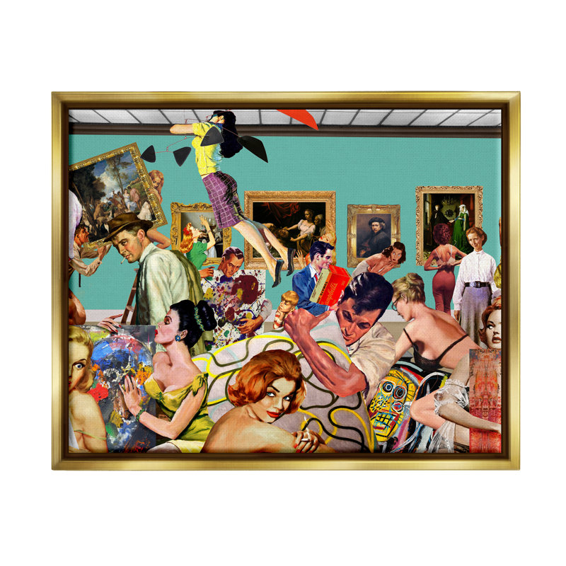 «Vintage People Collage» par Barry Kite, Cadre flottant métallique doré, H 25 po x l 31 po x P 1,7 po